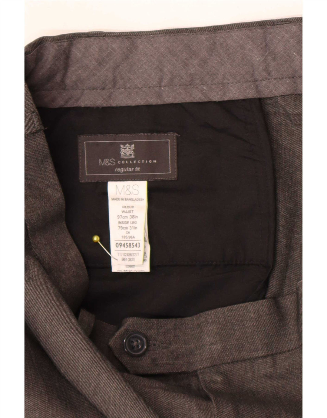 Ανδρικό παντελόνι με κανονική εφαρμογή Marks & Spencer W38 L31 Grey Polyester