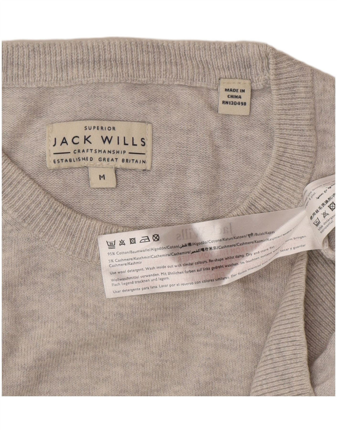 Jack Wills Ανδρικό πουλόβερ με λαιμόκοψη μεσαίου γκρι βαμβακερό