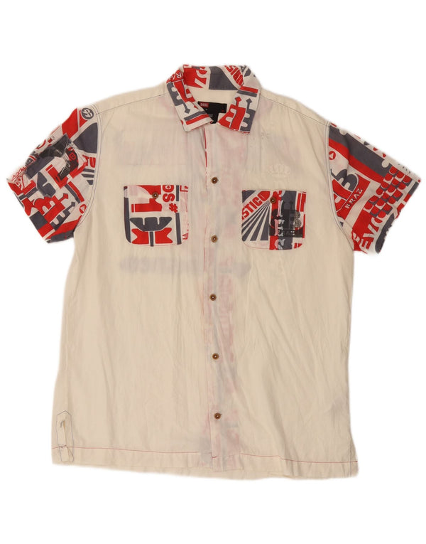 Ανδρικό γραφικό κοντομάνικο πουκάμισο DIESEL XL σε λευκό χρώμα, βαμβακερό