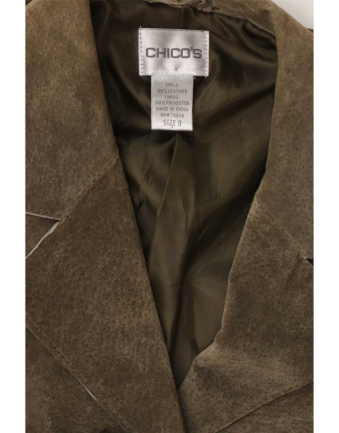 Chico's γυναικείο σακάκι σουέτ σακάκι μεγάλου μεγέθους με 3 κουμπιά US 0 XS Χακί Δερμάτινο