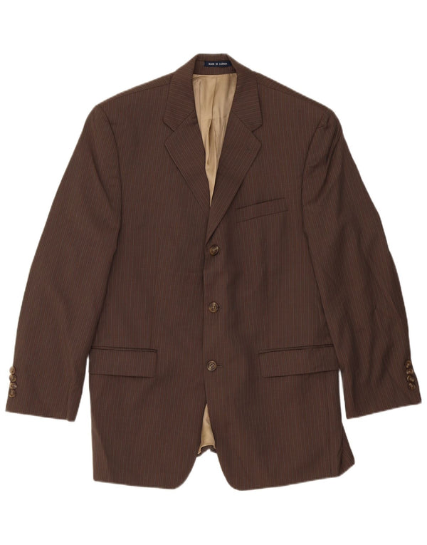 Chaps Mens 3 Button Blazer Jacket UK 40 Large Brown Pinstripe New Wool