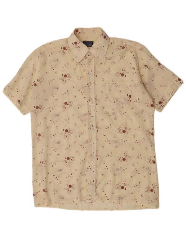 Vintage ανδρικό κοντό μανίκι See Through Πουκάμισο Μέγεθος 41 Μεγάλο Μπεζ με στίγματα