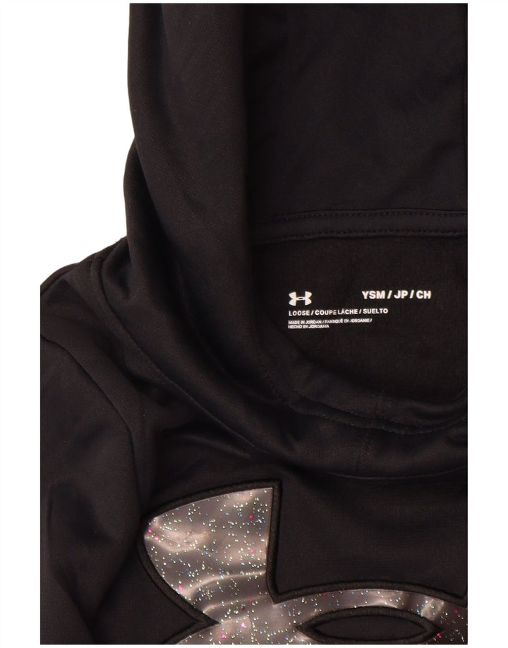 UNDER Armour Girls Graphic Hoodie Jumper 7-8 ετών Small Black Polyester
