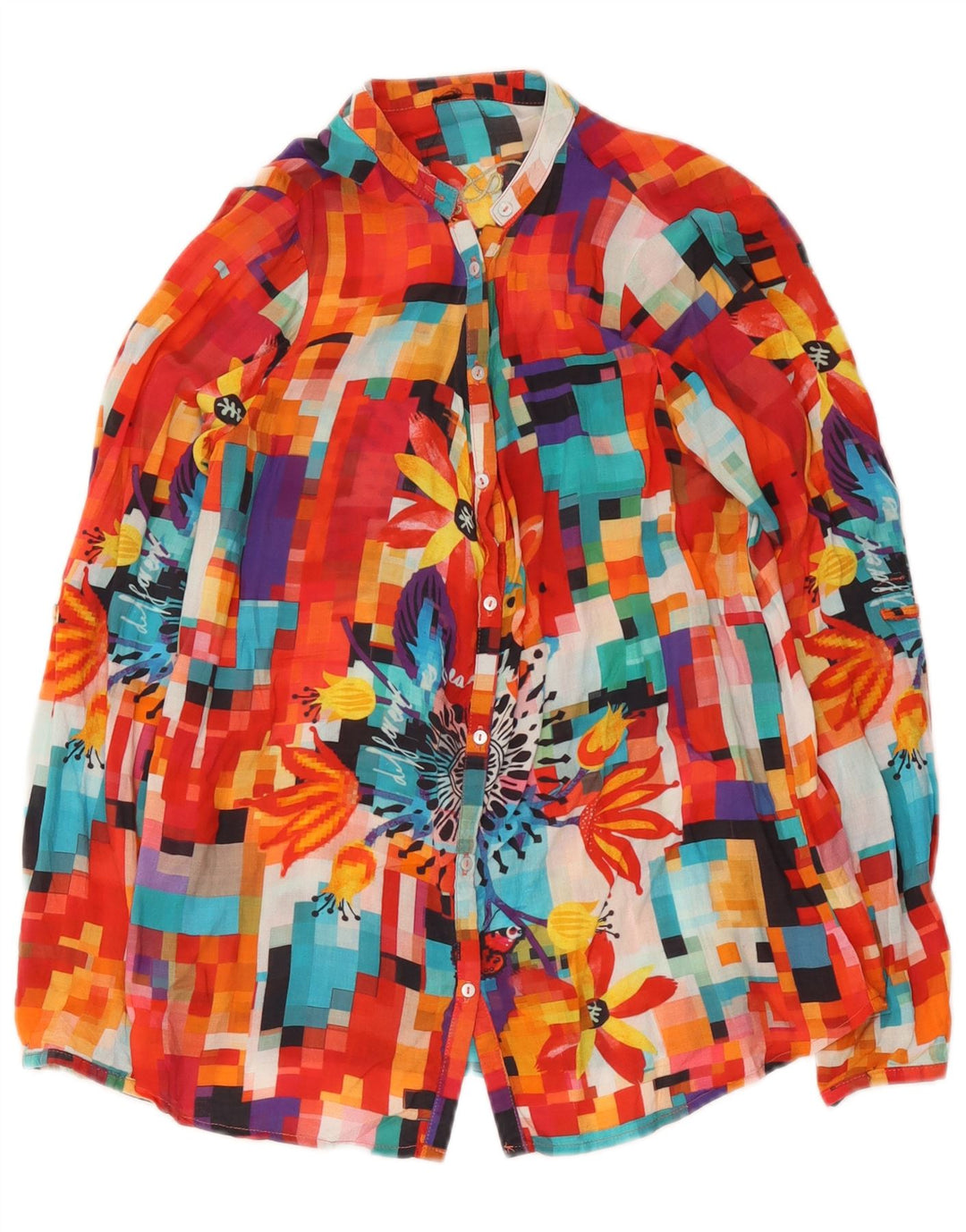 Desigual Γυναικείο γραφικό πουκάμισο μπλούζα UK 12 Medium πολύχρωμο γεωμετρικό