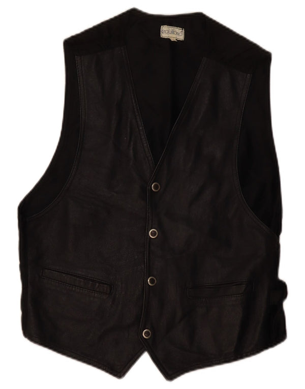 Vintage Mens Leather Waistcoat Large Black Leather