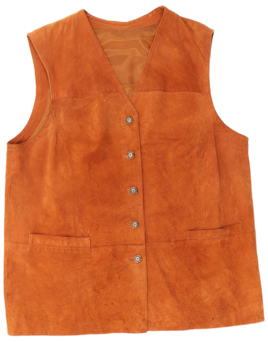 VINTAGE Γυναικείο Suede Gilet UK 24 4XL Καφέ Δερμάτινο