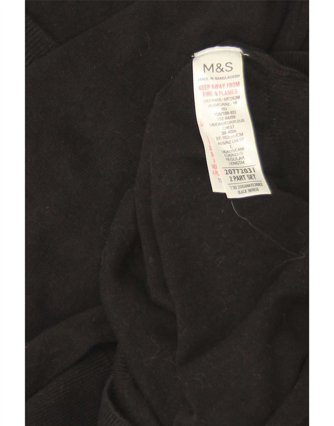 Ανδρικό πουλόβερ Marks & Spencer με V λαιμόκοψη, μεσαίο μαύρο βαμβακερό