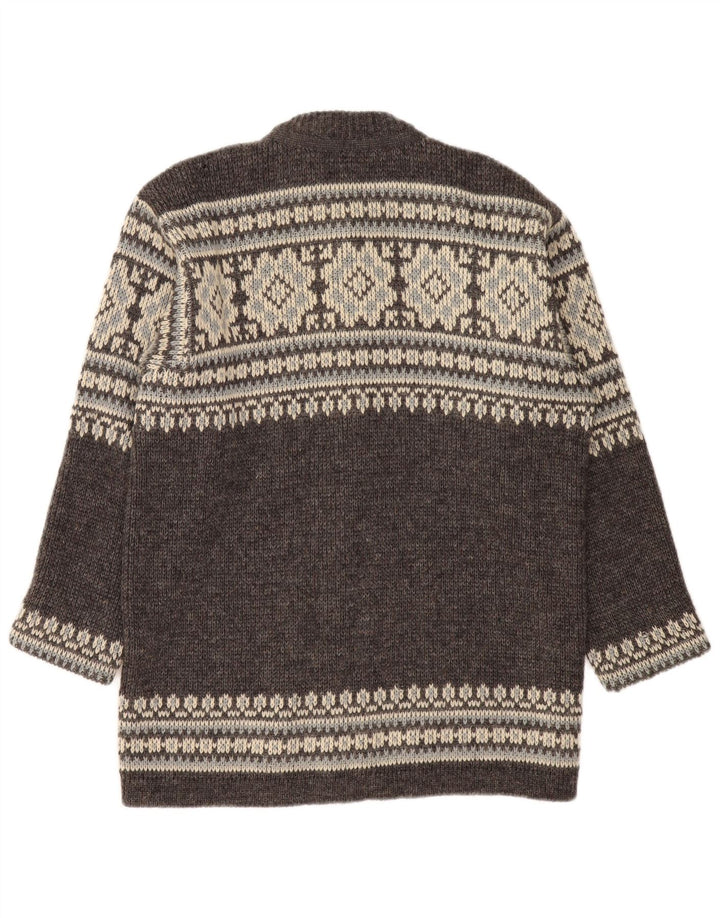 NORDSTRIKK Ανδρικό πουλόβερ ζακέτα Μικρό γκρι Fair Isle Virgin Wool