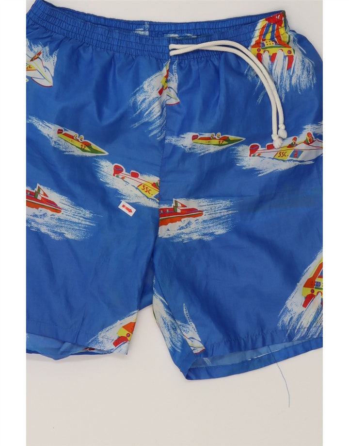 VINTAGE Mens Abstract Pattern Swimming Shorts Medium Blue Vintage Vintage and Second-Hand Vintage from Messina Hembry 