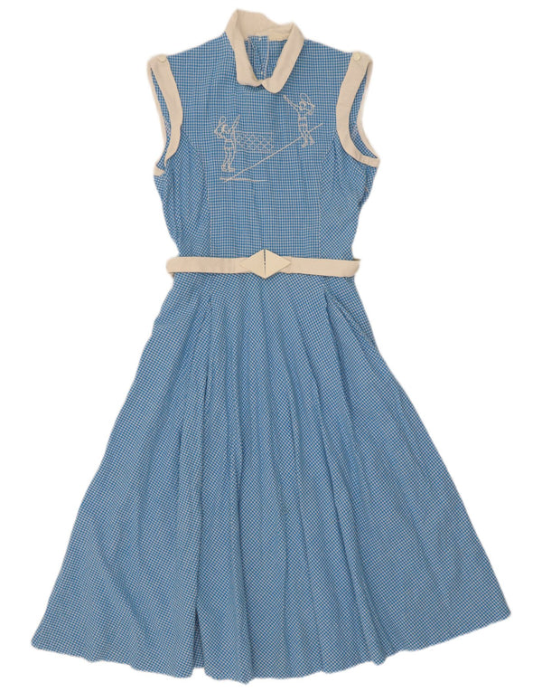 Vintage γυναικείο αμάνικο μάξι φόρεμα UK 10 Small Blue Gingham