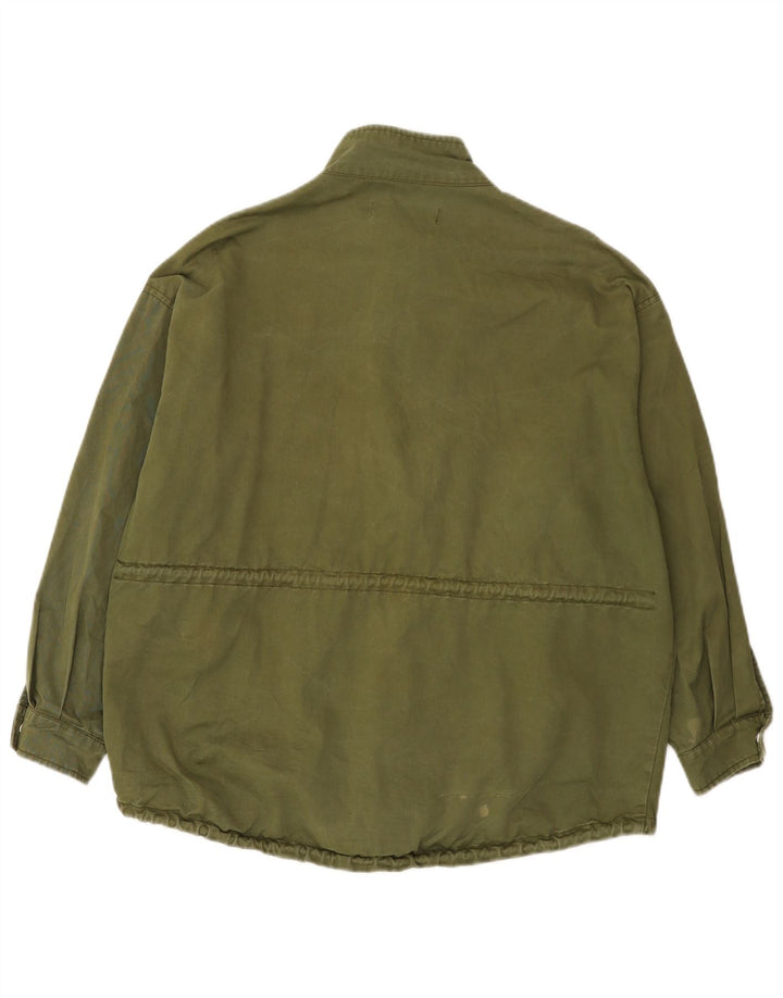 Zara Γυναικείο Graphic Oversized Bomber Jacket UK 14 Medium Khaki Cotton