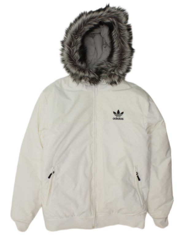 Adidas Mens Hooded Padded Bomber Jacket UK 38 Medium White Nylon