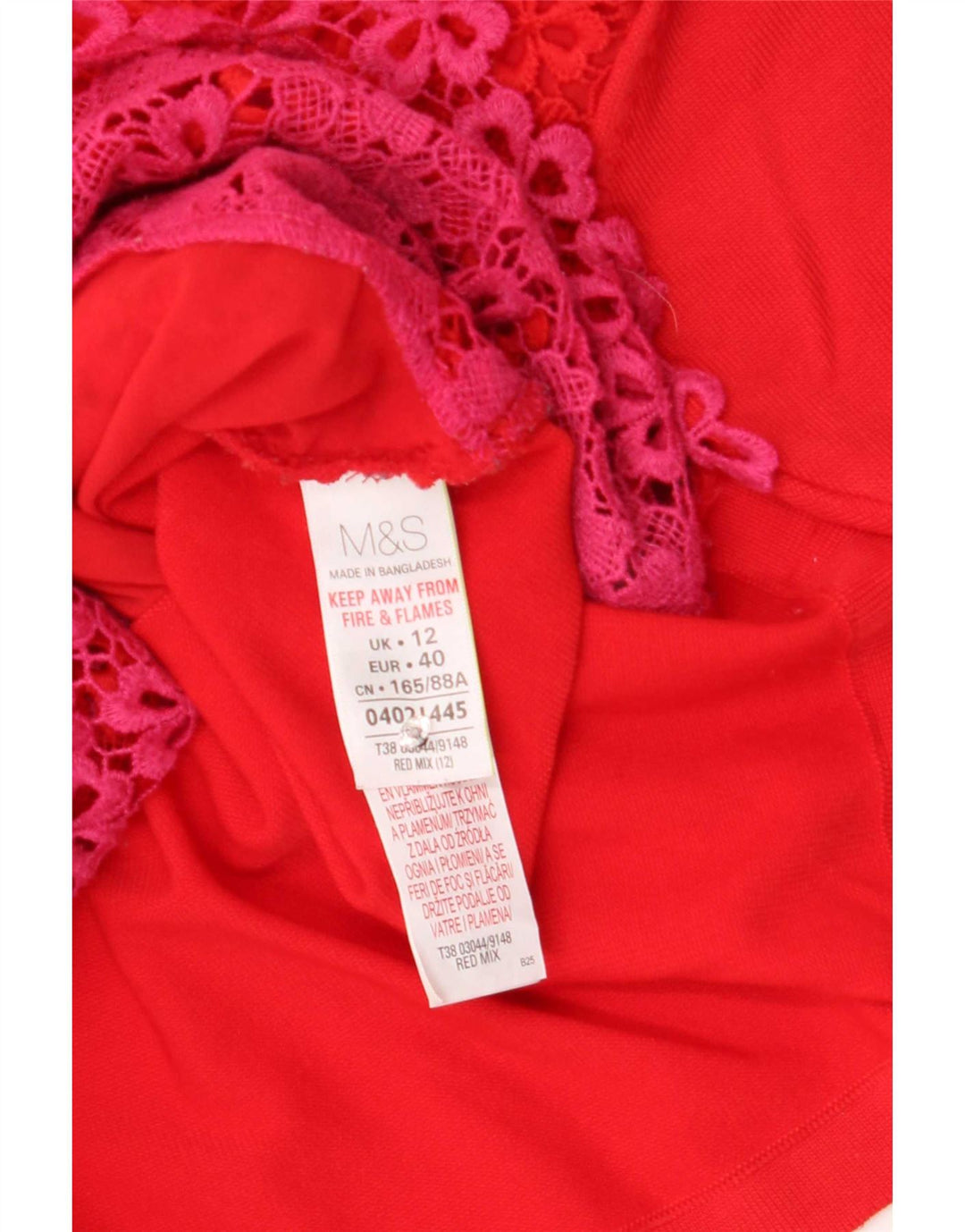 Marks & Spencer Γυναικεία Δαντελένια Μπλούζα Τοπ UK 12 Medium Red Floral Polyester
