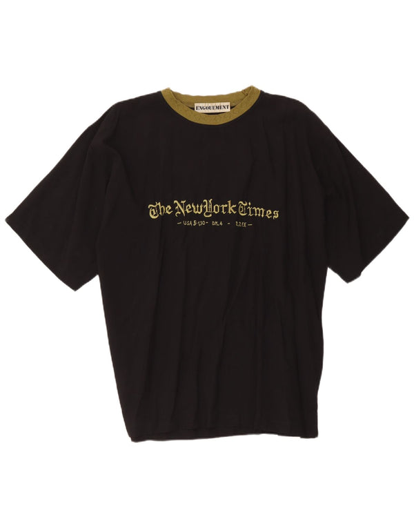 Vintage Ανδρικό γραφικό T-Shirt Top Large Black Viscose