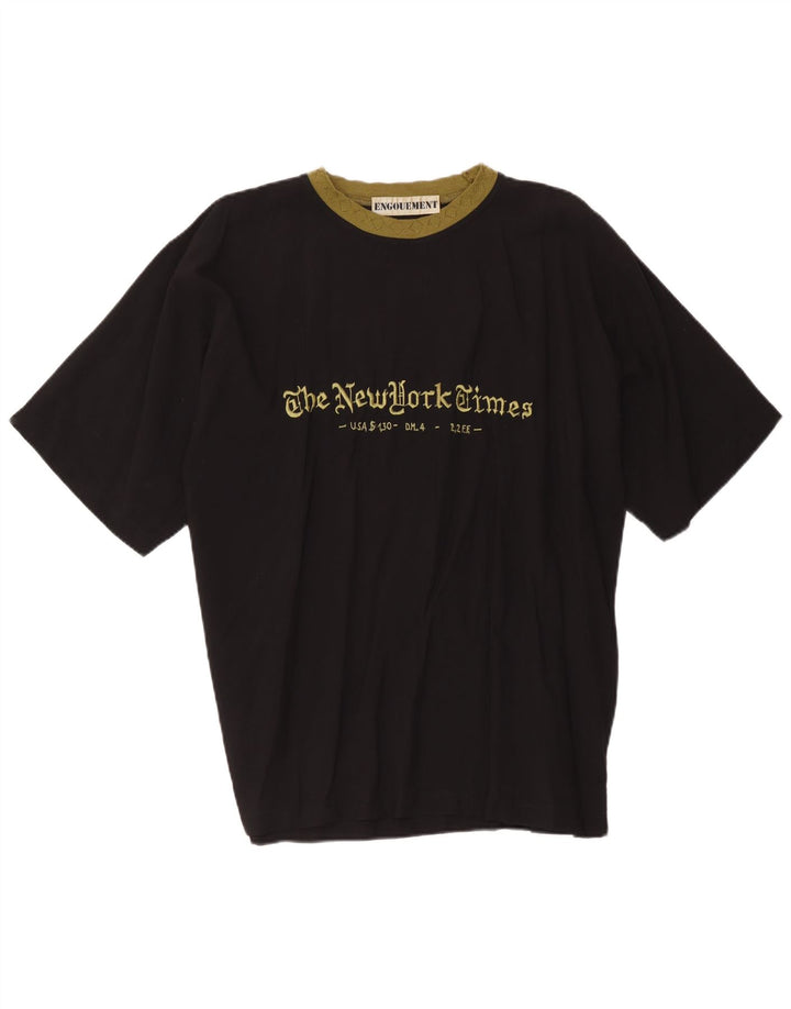Vintage Ανδρικό γραφικό T-Shirt Top Large Black Viscose