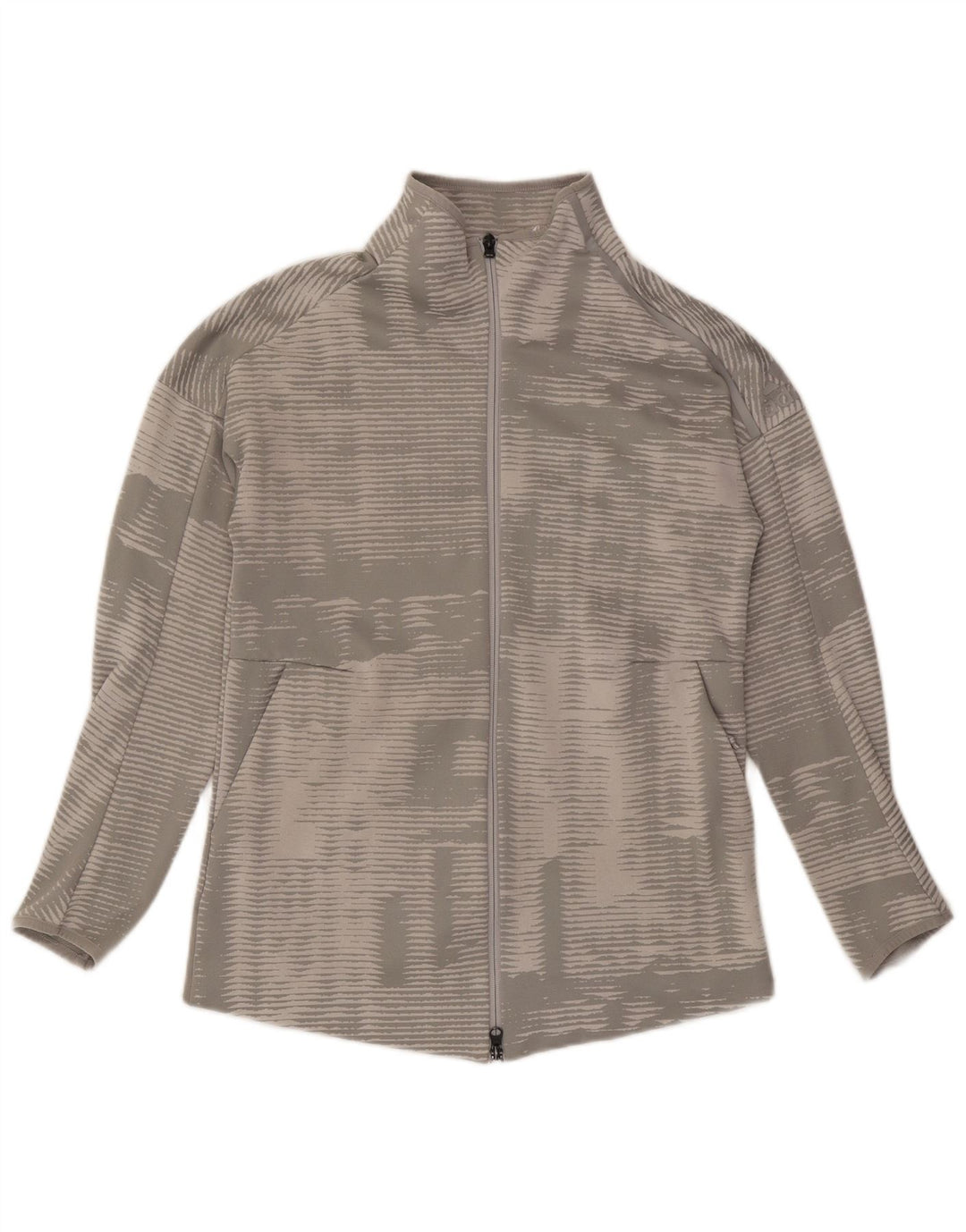 Γυναικεία αθλητική φόρμα ADIDAS Top Jacket UK 12/14 Μεσαίο γκρι ριγέ πολυεστέρα