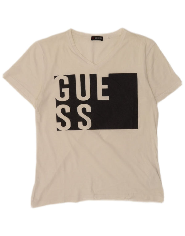 Ανδρικό γραφικό μπλουζάκι Guess Top Large White Colourblock Βαμβακερό