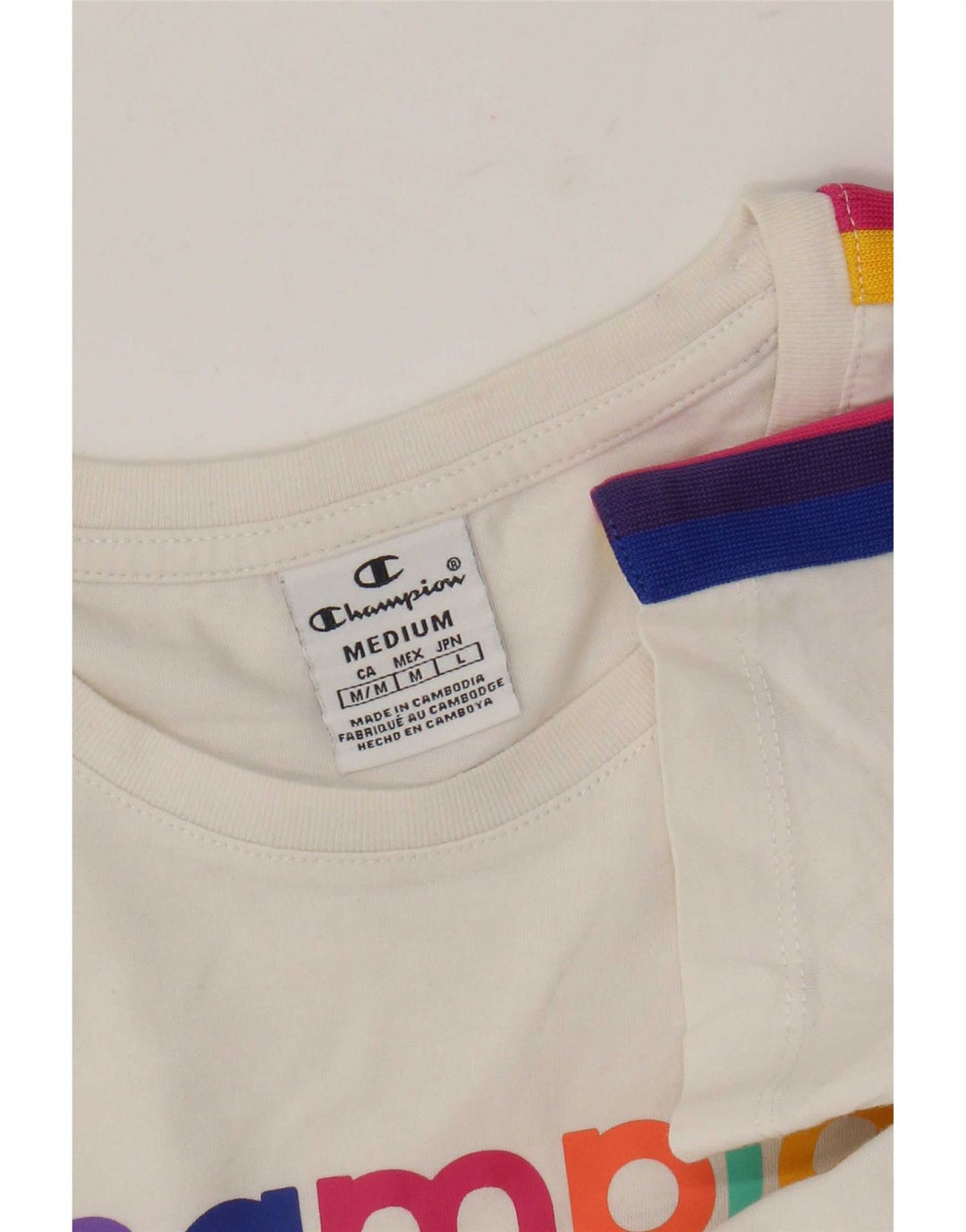 Champion Γυναικείο γραφικό T-Shirt Top UK 12 Medium White Colourblock