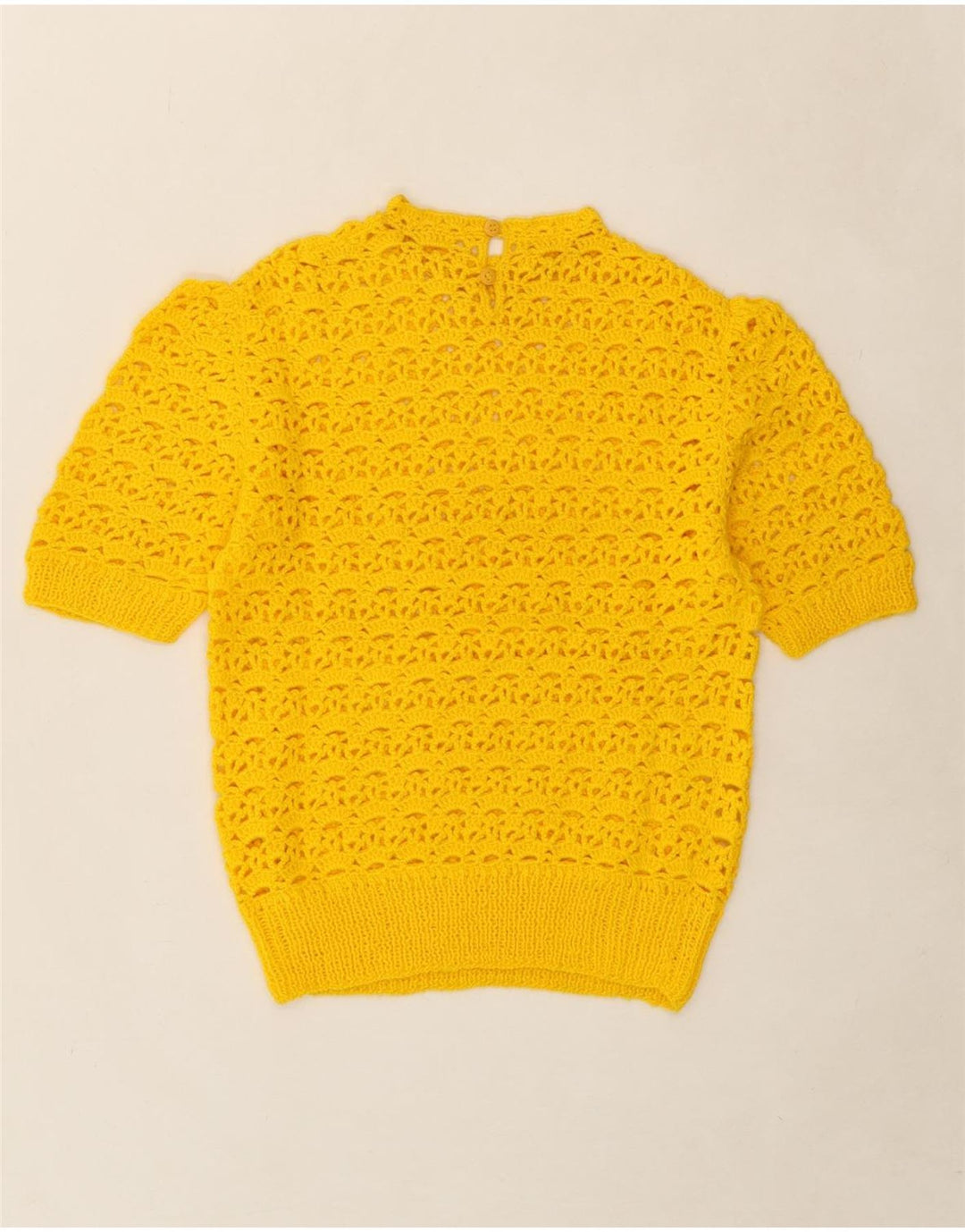 VINTAGE Womens Short Sleeve Crew Neck Jumper Sweater UK 12 Medium Yellow Vintage Vintage and Second-Hand Vintage from Messina Hembry 