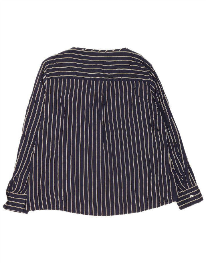BENETTON Γυναικεία μακρυμάνικη μπλούζα τοπ UK 16 Large Navy Blue Pinstripe