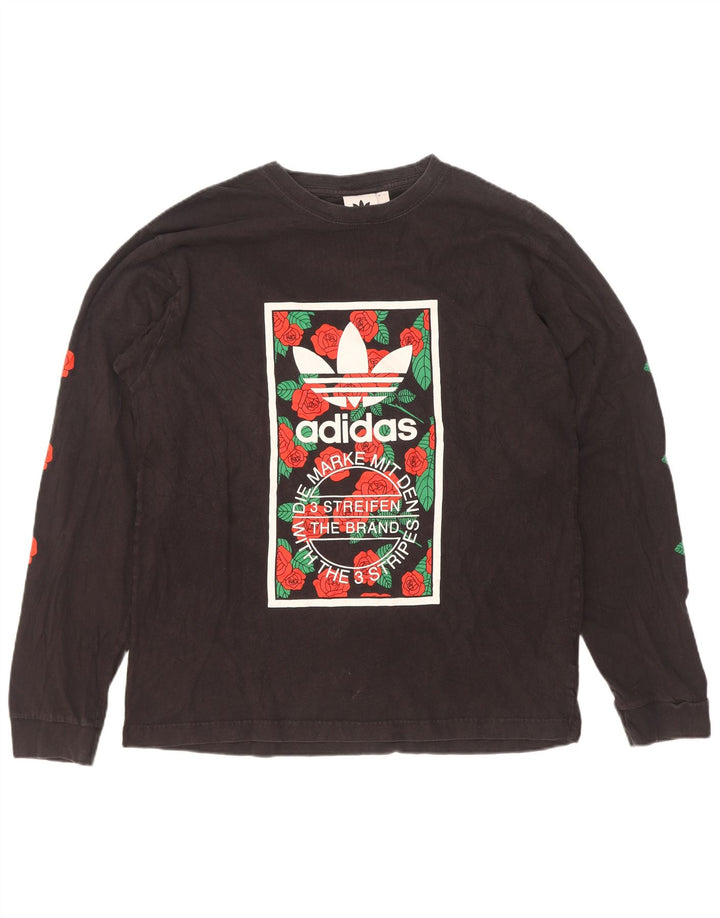 Ανδρικό γραφικό τοπ Adidas με μακρυμάνικο μεγάλο μαύρο βαμβακερό