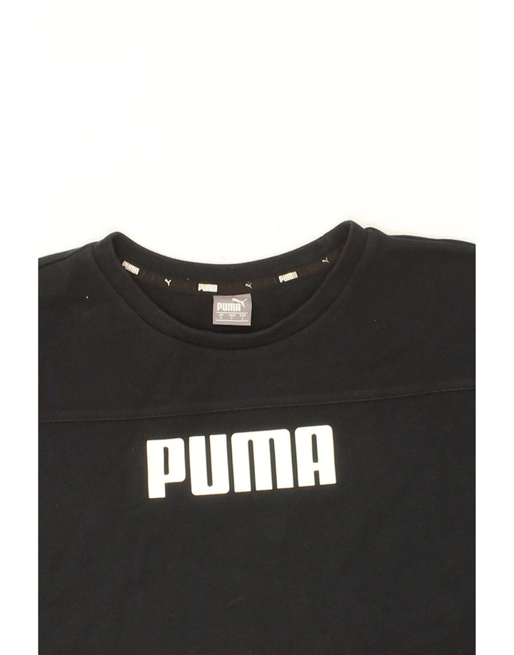 PUMA Womens Oversized Graphic Crop Sweatshirt Jumper UK 10 Small Black Vintage Puma and Second-Hand Puma from Messina Hembry 