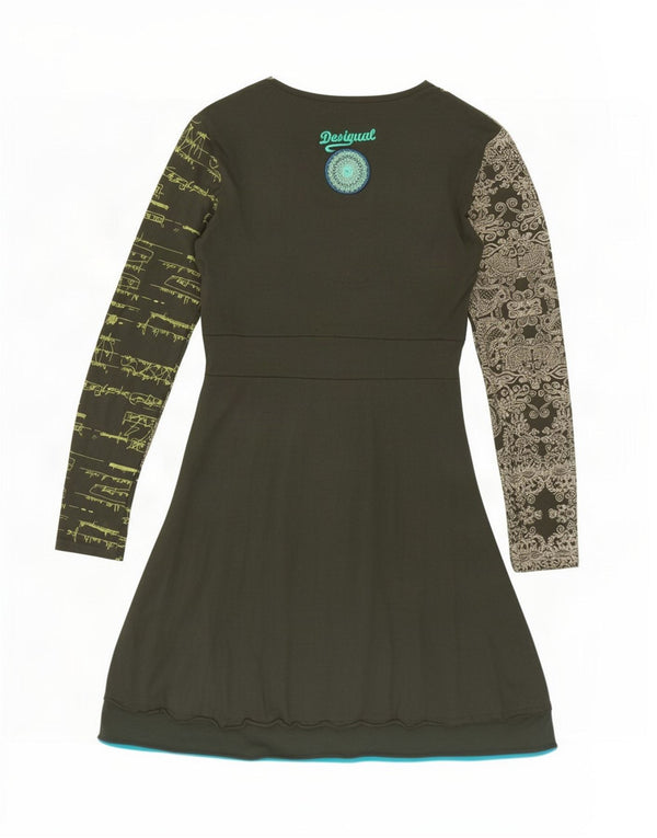Desigual Womens A-Line Dress UK 14 Large Green Paisley Cotton