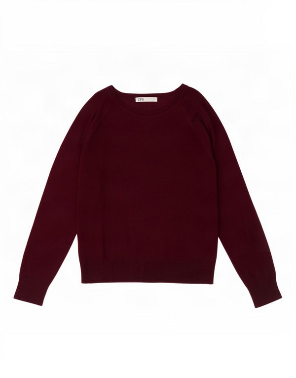 Zara Γυναικείο πουλόβερ με λαιμόκαυστο UK 16 Large Maroon Viscose