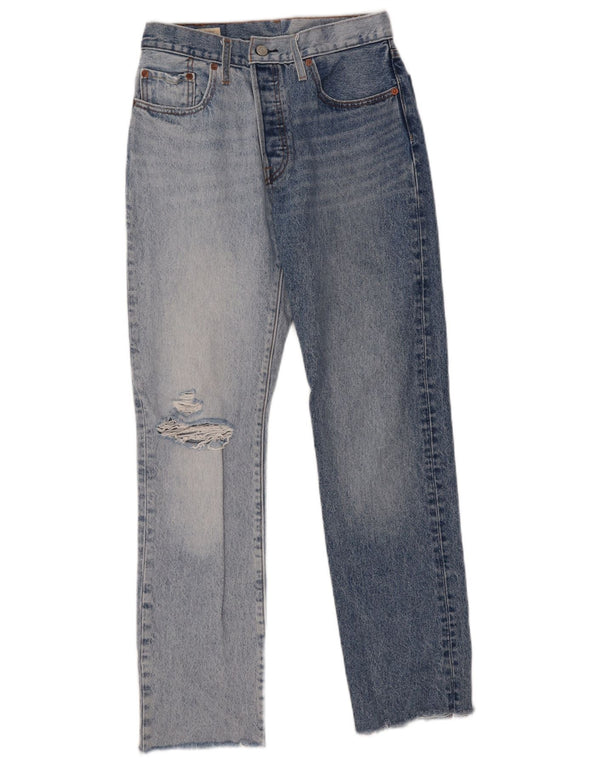 Levi's Womens 501 Distressed Straight Jeans W27 L30 Blue Colourblock Cotton