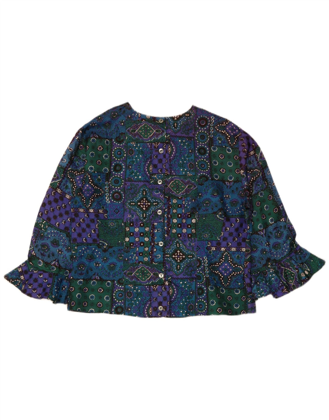 Vintage γυναικείο πουκάμισο Crop μπλούζα UK 12 Medium πολύχρωμο συνονθύλευμα