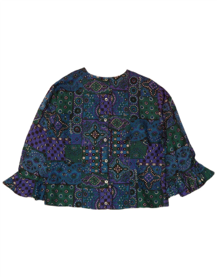 Vintage γυναικείο πουκάμισο Crop μπλούζα UK 12 Medium πολύχρωμο συνονθύλευμα