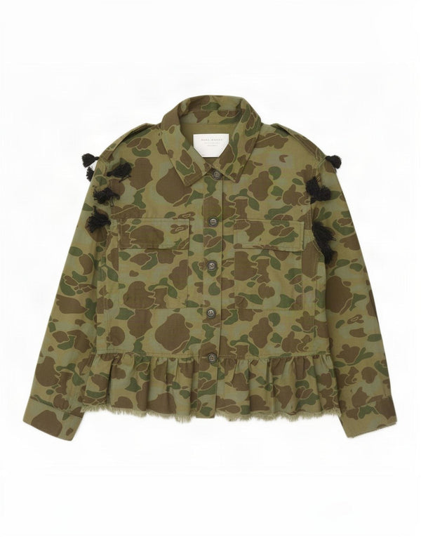 Zara Γυναικείο Γραφικό Στρατιωτικό Μπουφάν UK 10 Small Khaki Camouflage Cotton
