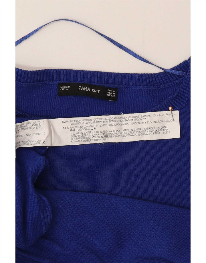 Zara Γυναικείο πουλόβερ με λαιμόκοψη μεγάλου μεγέθους βάρκα UK 14 μεσαίο μπλε βαμβακερό