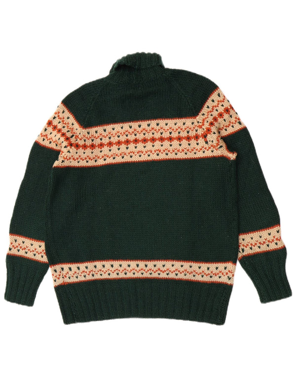 Vintage γυναικείο πουλόβερ με ρολό λαιμόκοψη UK 14 Medium Green Fair Isle