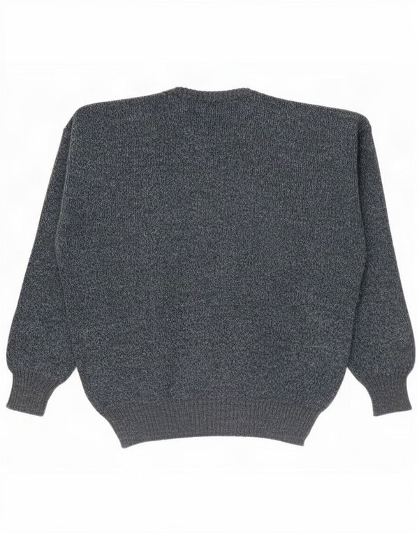 Vintage Mens Crew Neck Jumper Sweater Medium Navy Blue Geometric Acrylic