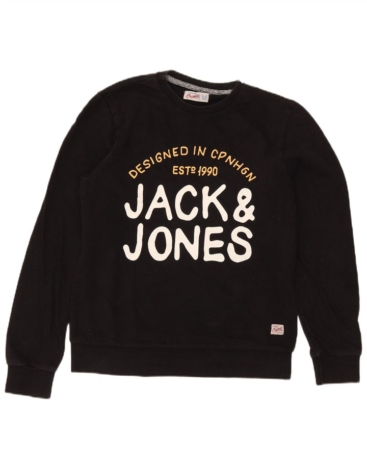 Ανδρικό γραφικό φούτερ Jack & Jones, μεσαίο μαύρο βαμβακερό
