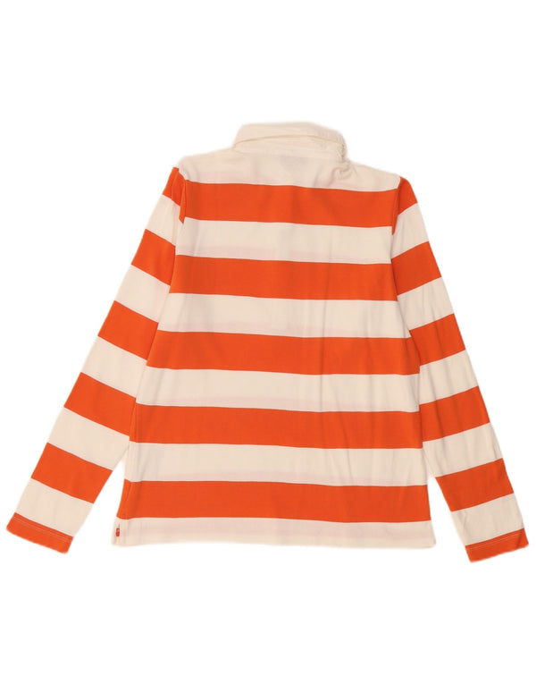 Gant Womens Long Sleeve Rugby Polo Shirt UK 14 Medium Orange Striped Cotton