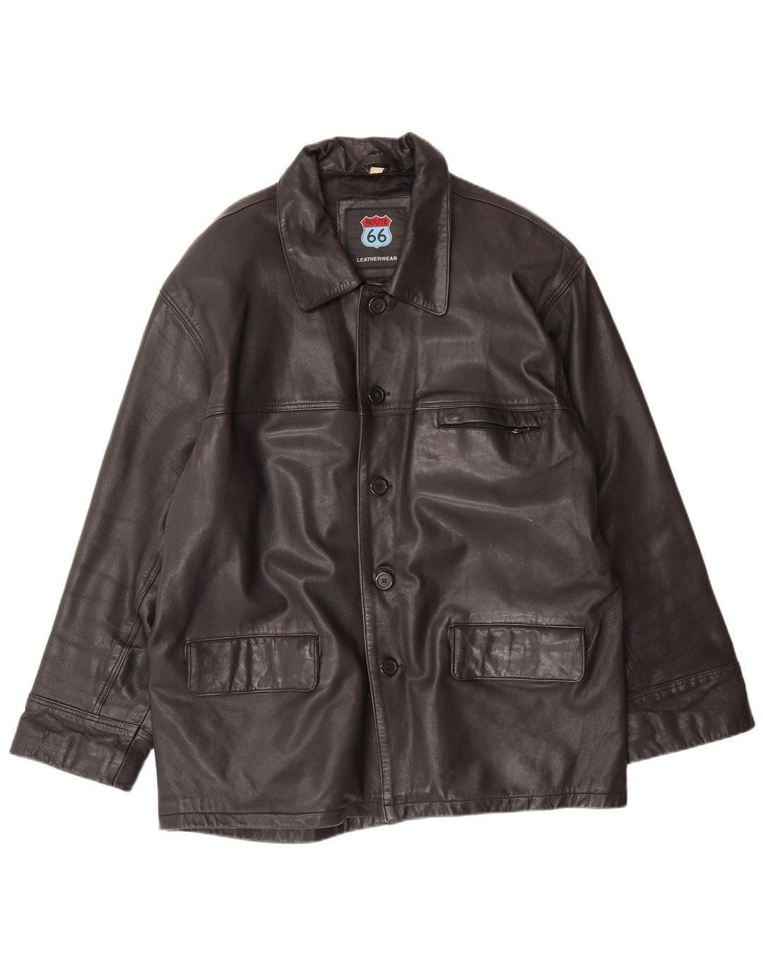 ROUTE 66 Mens Leather Jacket UK 42 XL Black Leather