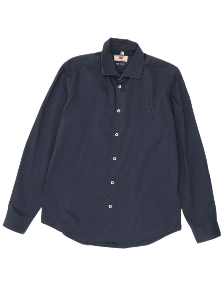 CARRERA Mens Slim Fit Shirt Medium Navy Blue Cotton Vintage Carrera and Second-Hand Carrera from Messina Hembry 