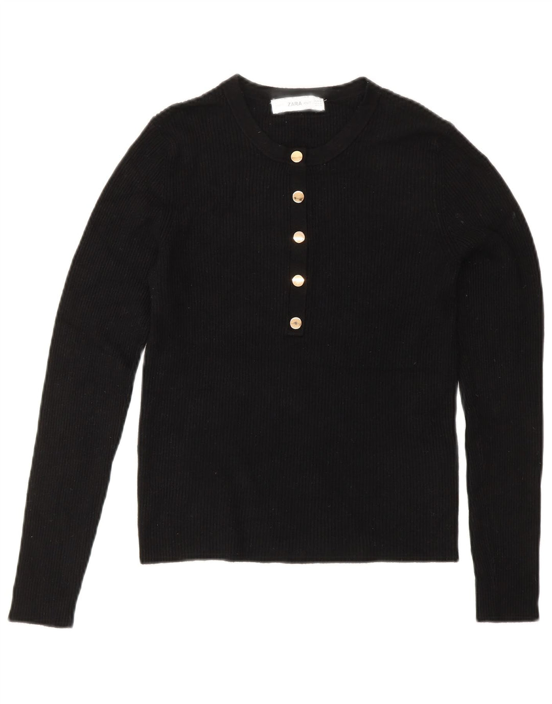 ZARA Γυναικείο πουλόβερ με κουμπιά λαιμόκοψης UK 12 μεσαία μαύρη βισκόζη