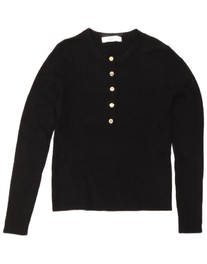 ZARA Γυναικείο πουλόβερ με κουμπιά λαιμόκοψης UK 12 μεσαία μαύρη βισκόζη