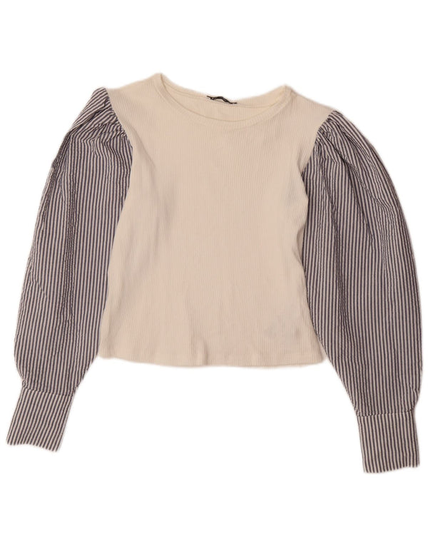 Γυναικεία μακρυμάνικη μπλούζα ZARA Crop UK 12 μεσαία λευκή ρίγα