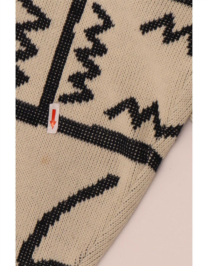 Vintage ανδρικό Abstract Pattern πουλόβερ με λαιμόκοψη μεγάλο μπεζ