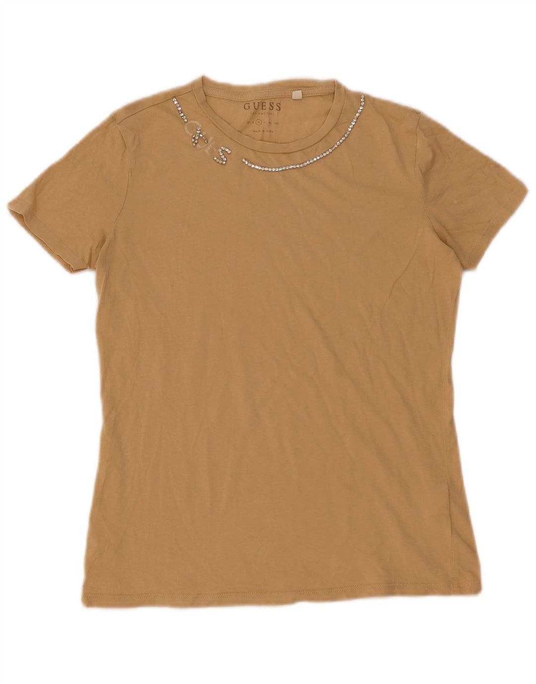 Guess Γυναικείο T-Shirt Top UK 12 μεσαίο μπεζ βαμβακερό