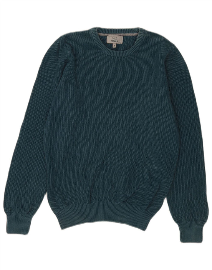 Ανδρικό πουλόβερ Marks & Spencer Regular Fit Crew Neck Jumper Μικρό μπλε βαμβακερό