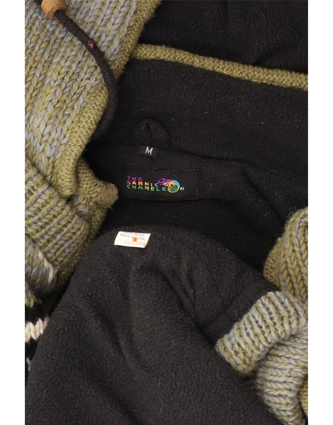 Ανδρικό πουλόβερ με κουκούλα VINTAGE Ζακέτα με μεσαίο χακί Fair Isle Wool