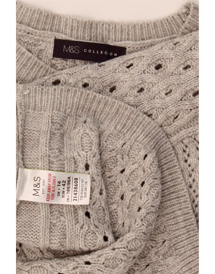 MARKS & SPENCER Womens Crew Neck Jumper Sweater UK 14 Large  Grey Vintage Marks & Spencer and Second-Hand Marks & Spencer from Messina Hembry 
