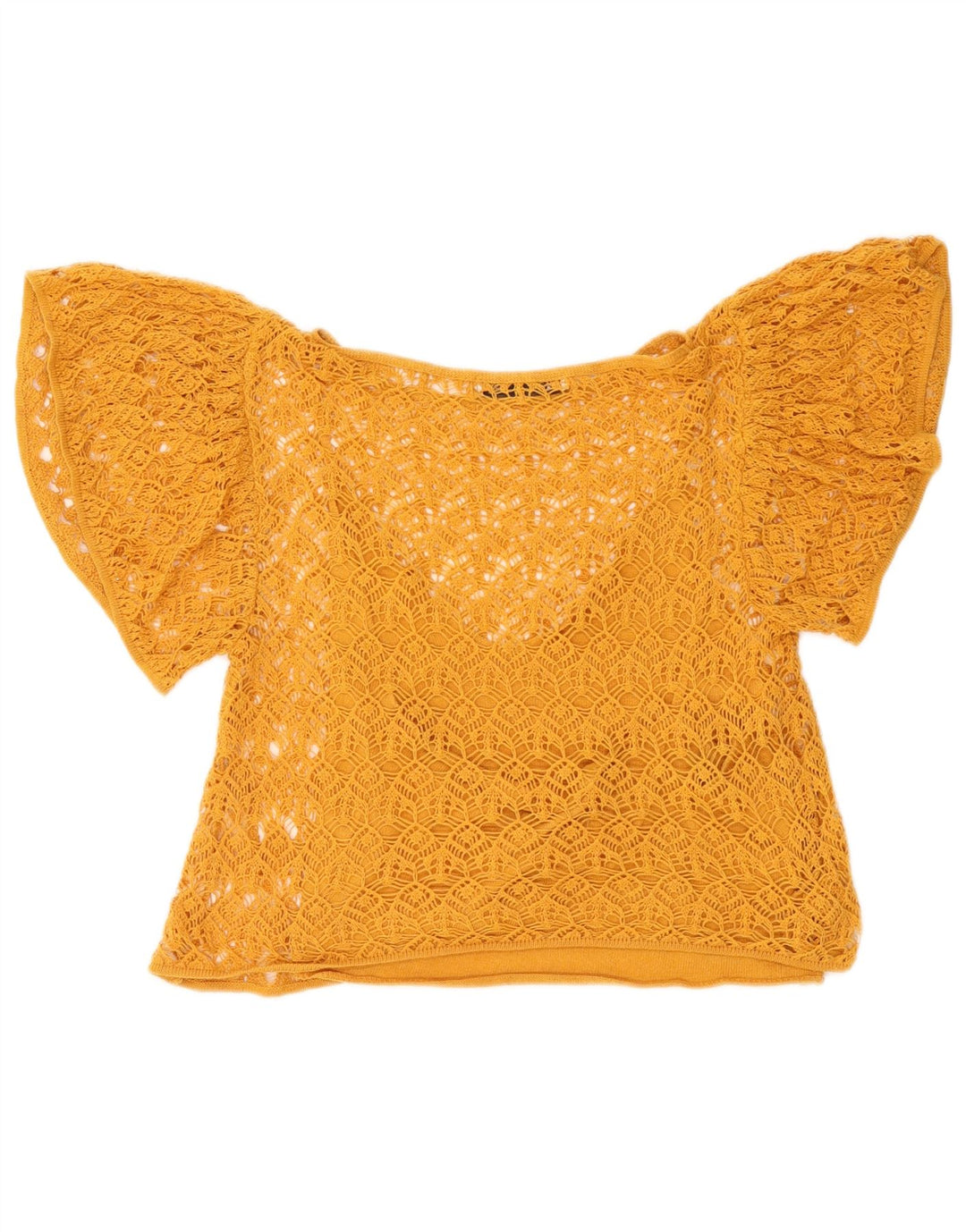 Zara Γυναικείο Crop Crochet See Through Top UK 10 Small Yellow