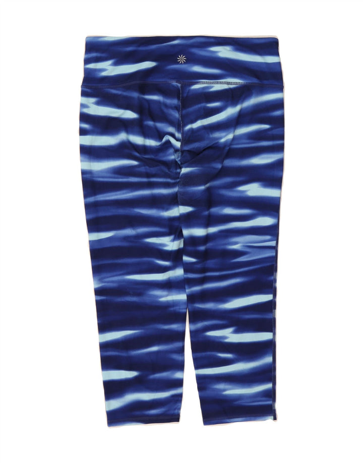 ATHLETA Womens Capri Leggings UK 14 Large  Blue Striped Polyester Vintage Athleta and Second-Hand Athleta from Messina Hembry 