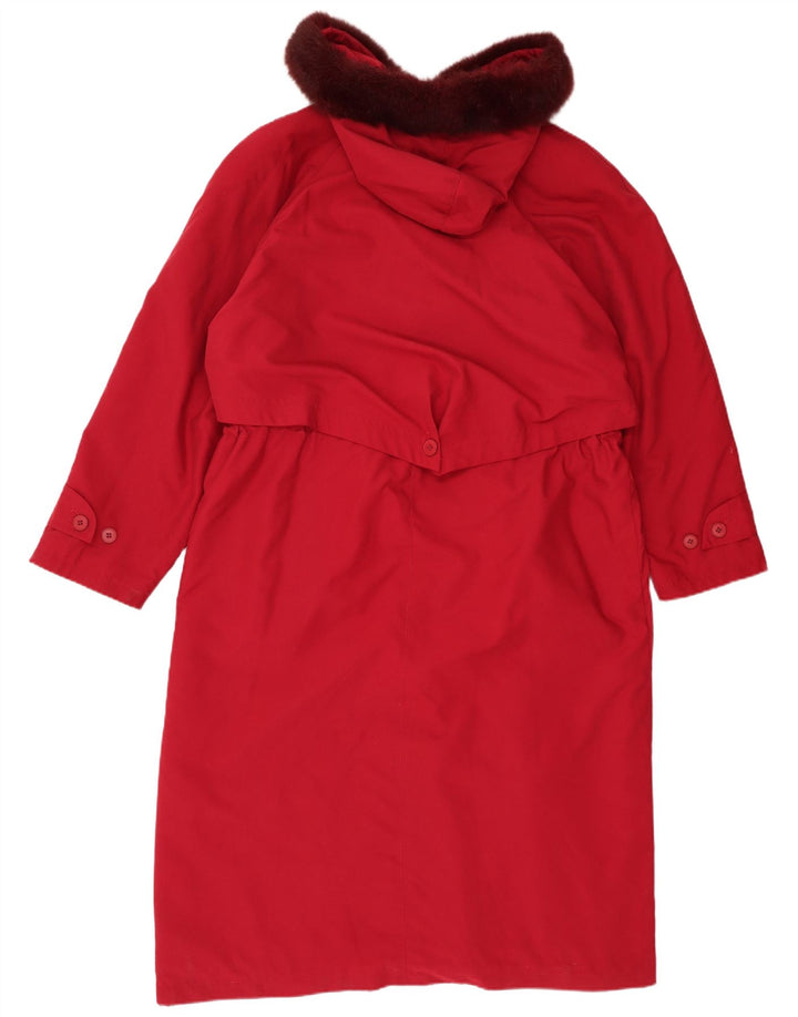 Vintage γυναικεία καμπαρντίνα με κουκούλα UK 14 Large Red Polyester